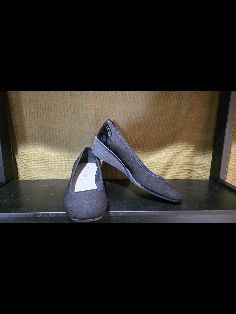 Anne Klein Black Slip-On Low Wedge Flats